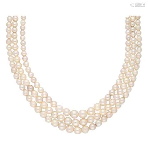 French necklace with three strands of pearls.