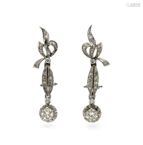 Diamonds pendant earrings, mid 20th Century.