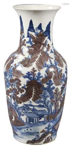 Large Chinese porcelain vase with landscapes, 20th