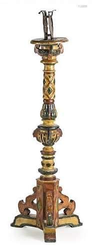 Spanish torch holder in carved and polychrome wood,