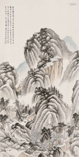 陳子清 山水 (1895-1946)  立軸 設色紙本