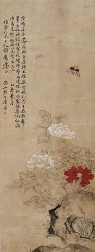 居  廉 牡丹蝴蝶 (1828-1904) 乙亥(1875年) 立軸 設色紙本