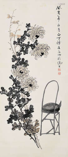 陳友石 菊  癸亥(1923年) 立軸 設色紙本