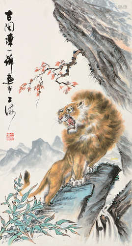 陳一薌 雄獅 (1920-2009)  立軸 設色紙本