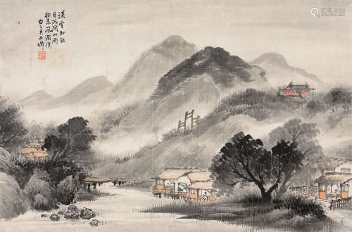 吳石僊 溪雲初起 (1845-1916)  立軸 設色紙本