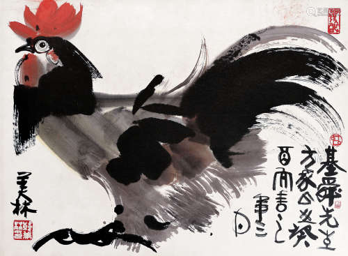 韓美林 大吉圖 (b.1936) 癸酉(1993年) 鏡框 設色紙本