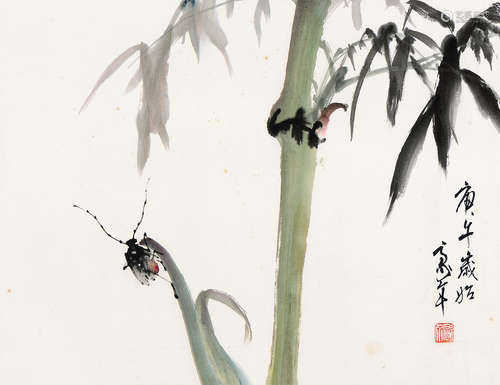 歐豪年 翠竹牽牛 (b.1935) 庚午(1990年) 鏡心 設色紙本