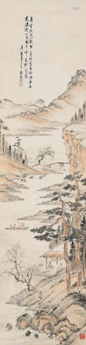 吳觀岱 秋林放舟 (1862-1929) 辛酉(1921年) 立軸 設色紙本