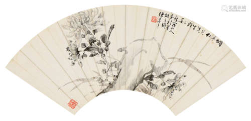 陳半丁 菊石 (1876-1970)  扇頁 水墨紙本