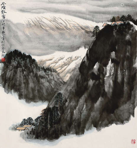 莊小雷 冬陰散雪 (b.1952) 丁卯(1987年) 鏡心 設色紙本