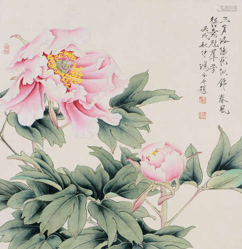 唐  鴻 牡丹 (1926-2018) 壬戌(1982年) 冊頁 設色紙本