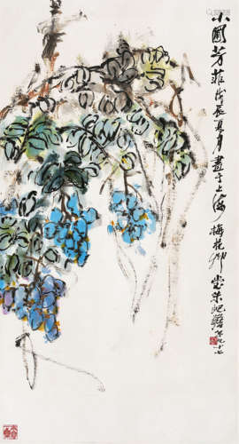 朱屺瞻 紫藤 (1892-1996) 戊辰(1988年) 立軸 設色紙本