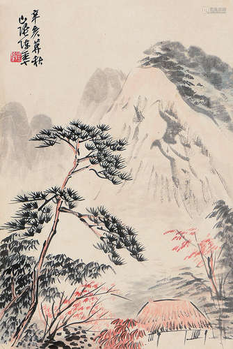 陳半丁 山水 (1876-1970)  立軸 設色紙本