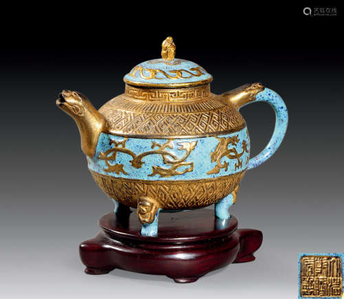 清 仿古銅釉茶壺