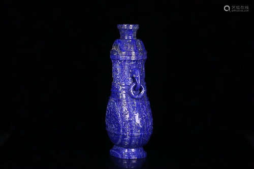 17-19TH CENTURY, A DOUBLE-EAR OLD LAZURITE BOTTLE, QING DYNASTY