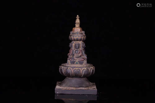 17TH CENTURY, A BLACK STONE PAGODA ORNAMENT