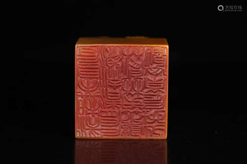 17-19TH CENTURY, A DRAGON DESIGN OLD FIELD YELLOW STONE SEAL, QING DYNASTY