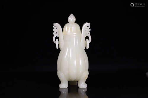 17-19TH CENTURY, A MELON DESIGN HETIAN JADE BOTTLE, QING DYNASTY