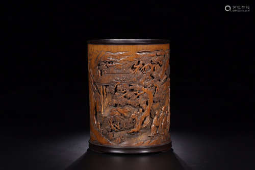 17-19TH CENTURY, A STORY DESIGN BAMBOO BRUSH POT, QING DYNASTY