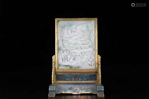 A LANDSCAPE PATTERN JADEITE TABLE SCREEN