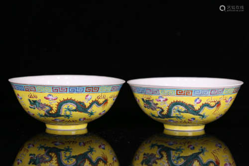 17-19TH CENTURY, A PAIR OF DRAGON PATTERN PORCELAIN BOWL, QING DYNASTY