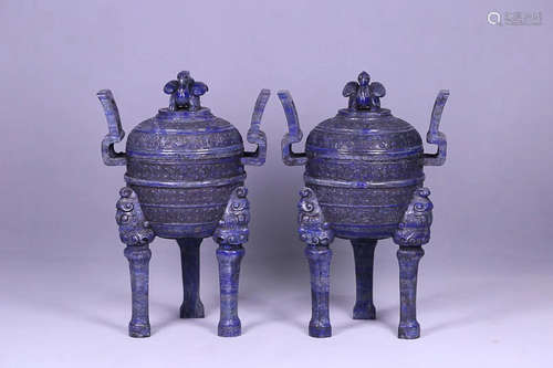 17-19TH CENTURY, A PAIR OF FLORAL PATTERN LAZURITE STOVE, QING DYNASTY