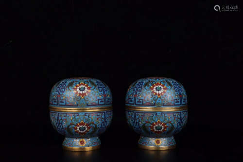 17-19TH CENTURY, A PAIR OF IMPERIAL FLORAL PATTERN CLOISONNE BOX, QING DYNASTY