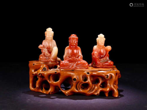 A SET OF BUDDHA DESIGN FURONG STONE ORNAMENT