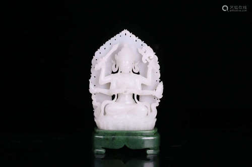 A GUAN YIN DESIGN OLD HETIAN JADE ORNAMENT