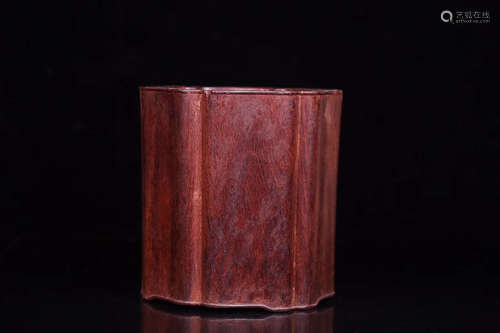 A ROSEWOOD BRUSH POT