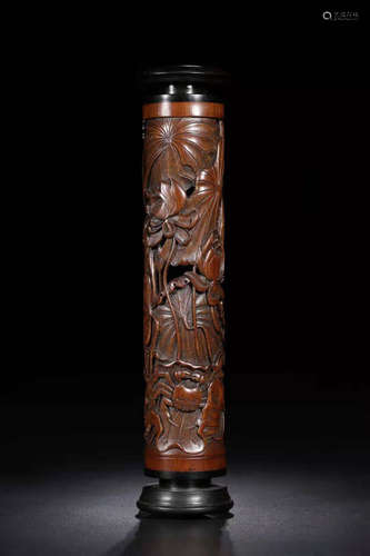 17-19TH CENTURY, A FLORAL PATTERN BAMBOO INCENSE TUBE, QING DYNASTY