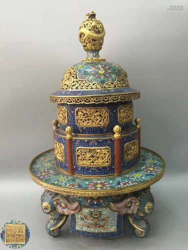 A BRONZE CLOISONNE CASTED HOLLOW FLORAL PATTERN CENSER