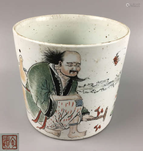 A WANGQI MARK FIGURE PATTERN BRUSH POT