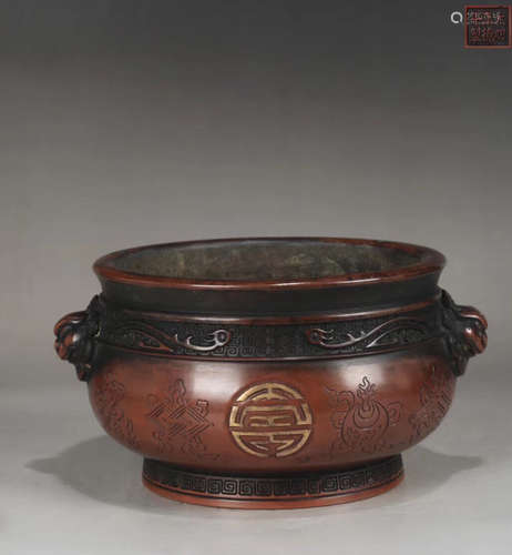 A BRONZE CASTED AUSPICIOUS PATTERN EAR CENSER