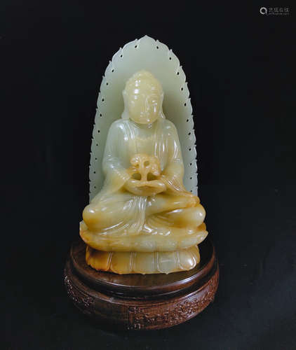 A HETIAN JADE CARVED SHAKYAMUNI BUDDHA