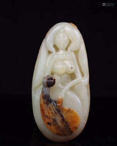 A LADY SHAPED JADE FIGURE