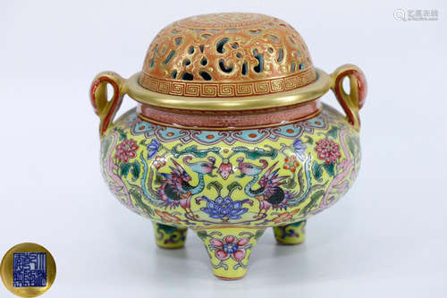 A CLOISONNE CASTED DOUBLE EAR CENSER