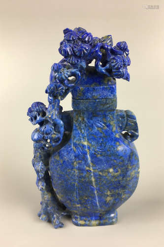 A LAZULI STONE CARVED VASE