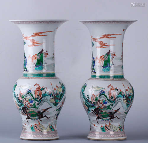 PAIR WUCAI FIGURE PATTERN VASES