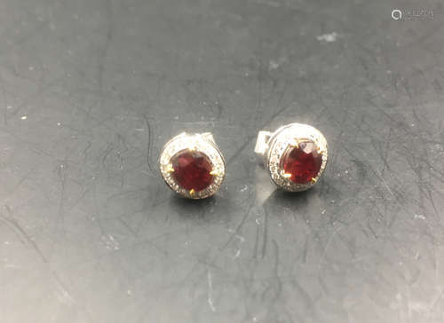 PAIR RUBY PLATINUM EARRINGS