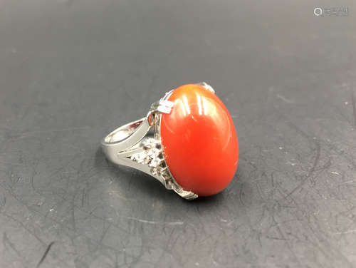 A EGG SHAPED AKA CORAL PLATINUM RING