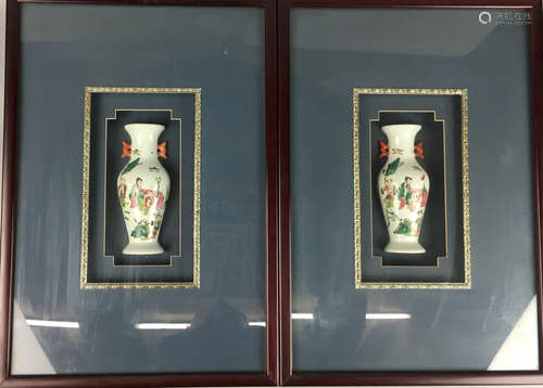 PAIR WUCAI FIGURE PATTERN VASES