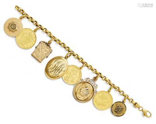 GOLD-CHARMS-BRACELET, um 1950.