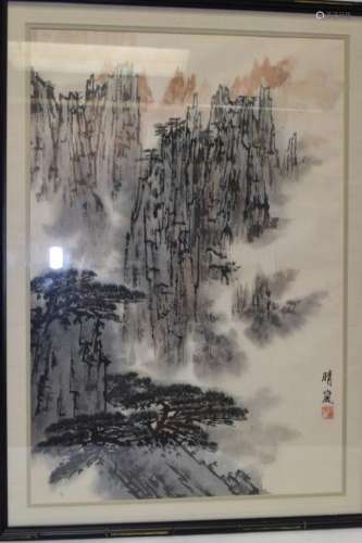 20th C. Chinese Watercolor Landscape Painting, Cui QiLing