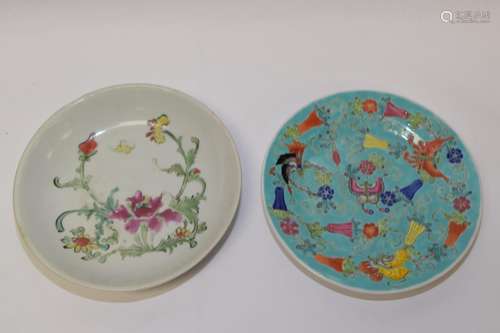 Two Chinese Famille Rose Plates