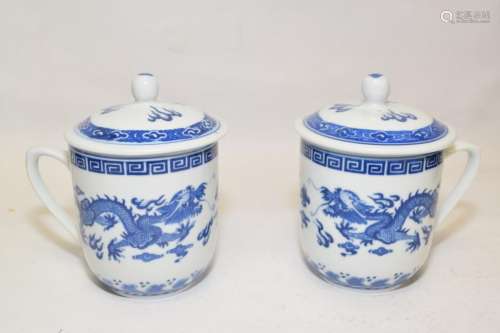 Pair of 1950-70s Chinese B&W Covered Cups