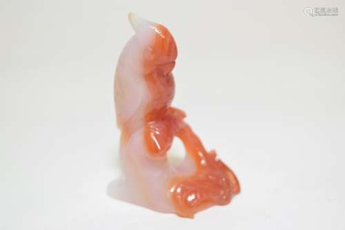 19th C. Chinese Red and White Agate Carved Parrot