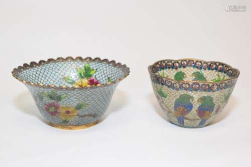 Two 20th C. Chinese Peking Glass Cloisonne Cups