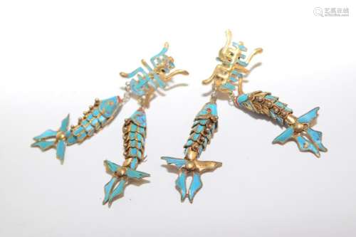 Pair of Chinese Kingfisher Earrings