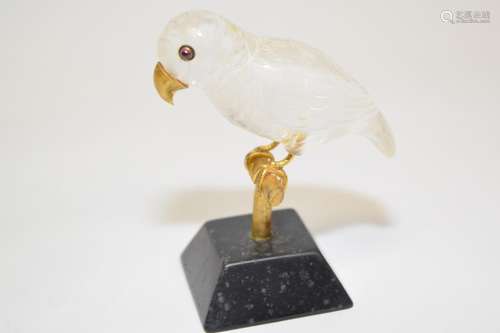 19th C. Chinese Crystal Carved Ruby Inlay Parrot